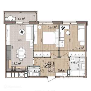 2-к квартира, вторичка, 66м2, 23/26 этаж