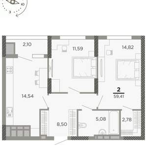 2-к квартира, вторичка, 58м2, 19/24 этаж