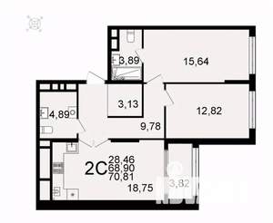 2-к квартира, вторичка, 71м2, 19/26 этаж