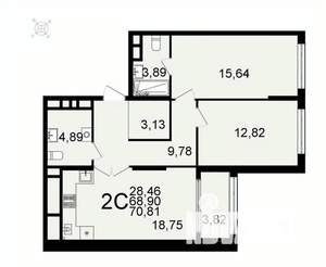 2-к квартира, вторичка, 71м2, 3/26 этаж