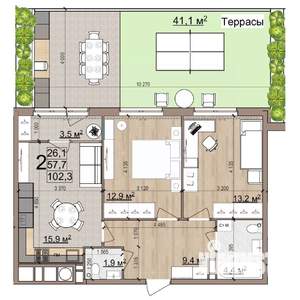 2-к квартира, вторичка, 102м2, 1/25 этаж