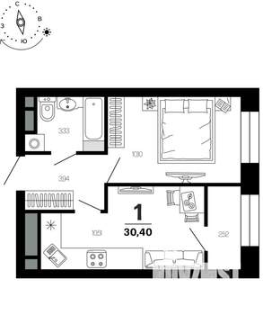 1-к квартира, вторичка, 30м2, 1/21 этаж