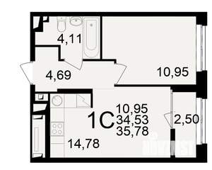 1-к квартира, вторичка, 35м2, 10/25 этаж