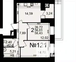 2-к квартира, вторичка, 58м2, 1/16 этаж
