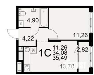 1-к квартира, вторичка, 34м2, 1/22 этаж