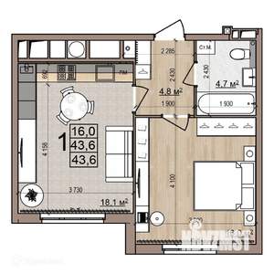 1-к квартира, вторичка, 44м2, 14/26 этаж