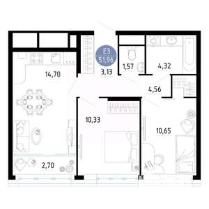 2-к квартира, вторичка, 52м2, 12/20 этаж