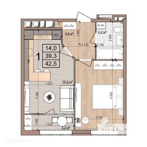 1-к квартира, вторичка, 43м2, 16/17 этаж