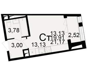 1-к квартира, вторичка, 20м2, 21/25 этаж