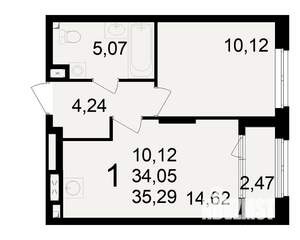 1-к квартира, вторичка, 34м2, 2/23 этаж