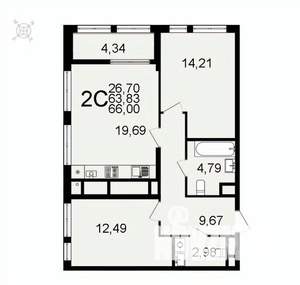 2-к квартира, вторичка, 66м2, 3/26 этаж