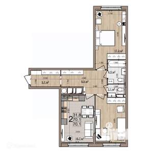 2-к квартира, вторичка, 70м2, 18/26 этаж