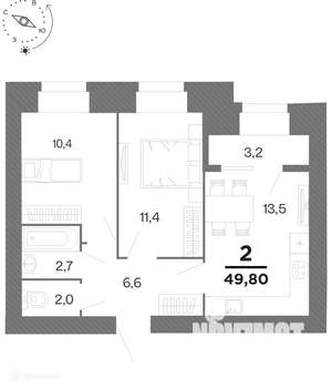 2-к квартира, вторичка, 50м2, 16/17 этаж