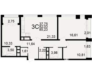 3-к квартира, вторичка, 82м2, 17/25 этаж