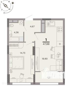 1-к квартира, вторичка, 48м2, 10/25 этаж