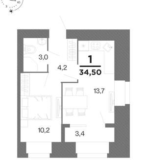 1-к квартира, вторичка, 33м2, 10/16 этаж