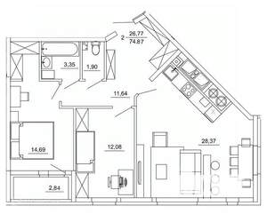 2-к квартира, вторичка, 75м2, 6/26 этаж