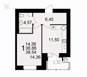 1-к квартира, вторичка, 39м2, 15/16 этаж