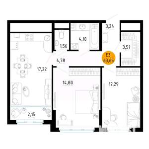 2-к квартира, вторичка, 64м2, 9/25 этаж