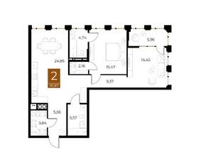 2-к квартира, вторичка, 92м2, 6/9 этаж