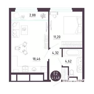 1-к квартира, вторичка, 41м2, 13/18 этаж