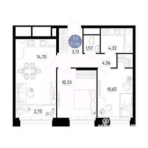 2-к квартира, вторичка, 52м2, 19/25 этаж