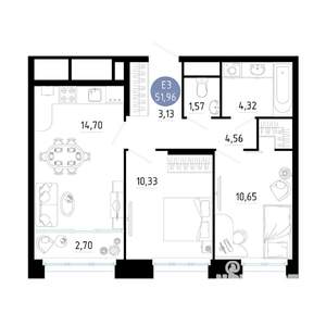 2-к квартира, вторичка, 52м2, 24/25 этаж