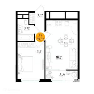 1-к квартира, вторичка, 40м2, 17/26 этаж