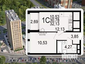 1-к квартира, вторичка, 32м2, 21/26 этаж