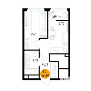 1-к квартира, вторичка, 27м2, 16/25 этаж