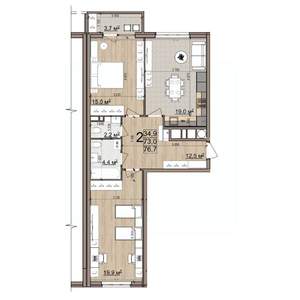 2-к квартира, вторичка, 73м2, 23/25 этаж