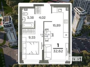 1-к квартира, вторичка, 33м2, 25/26 этаж