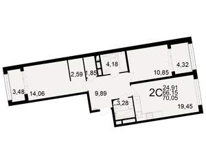 2-к квартира, вторичка, 66м2, 2/25 этаж