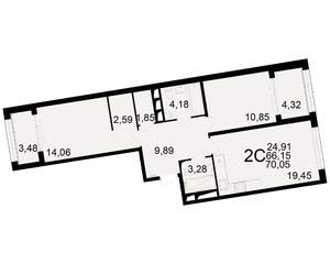 2-к квартира, вторичка, 66м2, 6/25 этаж