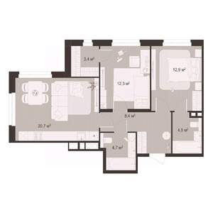 2-к квартира, строящийся дом, 67м2, 2/8 этаж