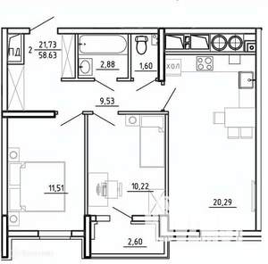 2-к квартира, вторичка, 59м2, 18/26 этаж