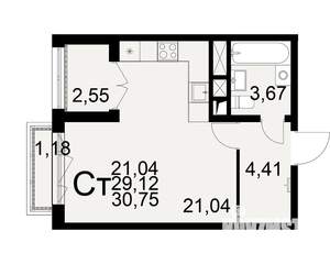 1-к квартира, вторичка, 29м2, 2/25 этаж