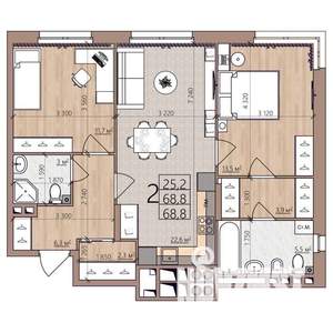 2-к квартира, вторичка, 69м2, 2/9 этаж