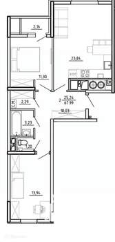 2-к квартира, вторичка, 68м2, 1/26 этаж