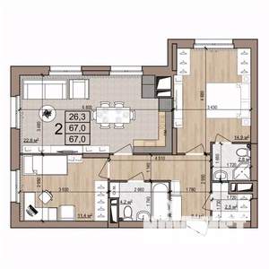 2-к квартира, вторичка, 67м2, 13/25 этаж