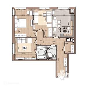 3-к квартира, вторичка, 88м2, 2/27 этаж