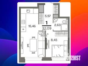 1-к квартира, вторичка, 32м2, 2/26 этаж