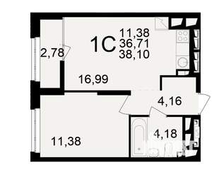1-к квартира, вторичка, 37м2, 21/25 этаж