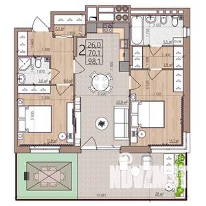 2-к квартира, вторичка, 98м2, 1/9 этаж