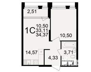 1-к квартира, вторичка, 33м2, 23/25 этаж