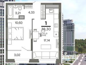 1-к квартира, вторичка, 37м2, 13/26 этаж