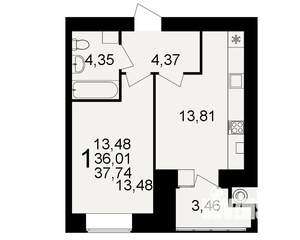 1-к квартира, вторичка, 36м2, 9/15 этаж