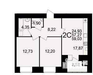 2-к квартира, вторичка, 57м2, 1/15 этаж