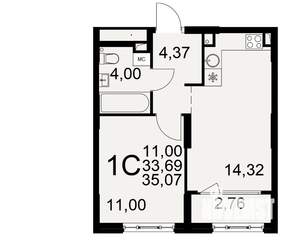 1-к квартира, вторичка, 34м2, 1/22 этаж