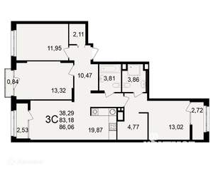 3-к квартира, вторичка, 86м2, 9/26 этаж